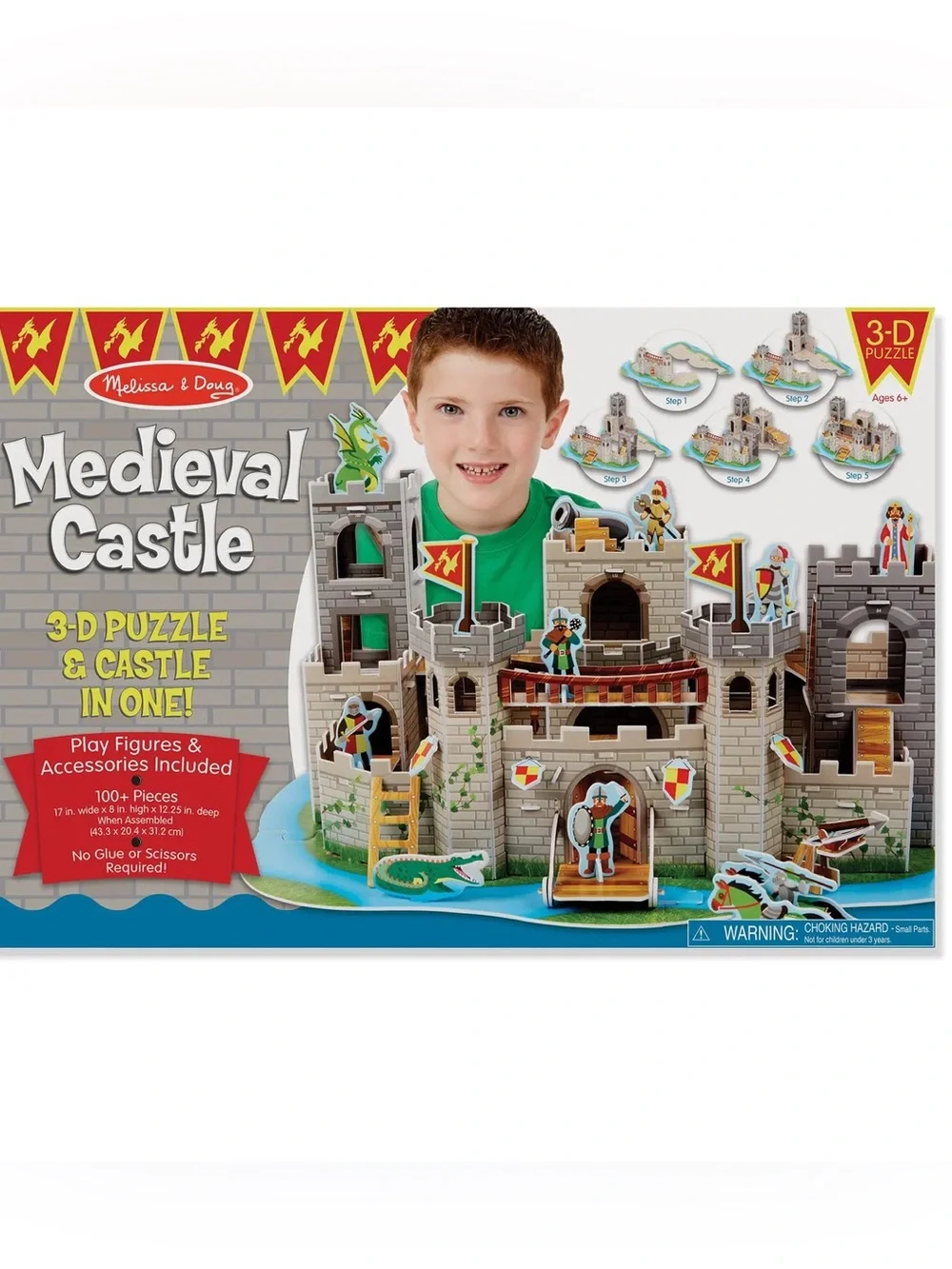 Melissa & Doug Medieval Castle 3-D Puzzle Playset - Gray and Red NIB SEALED